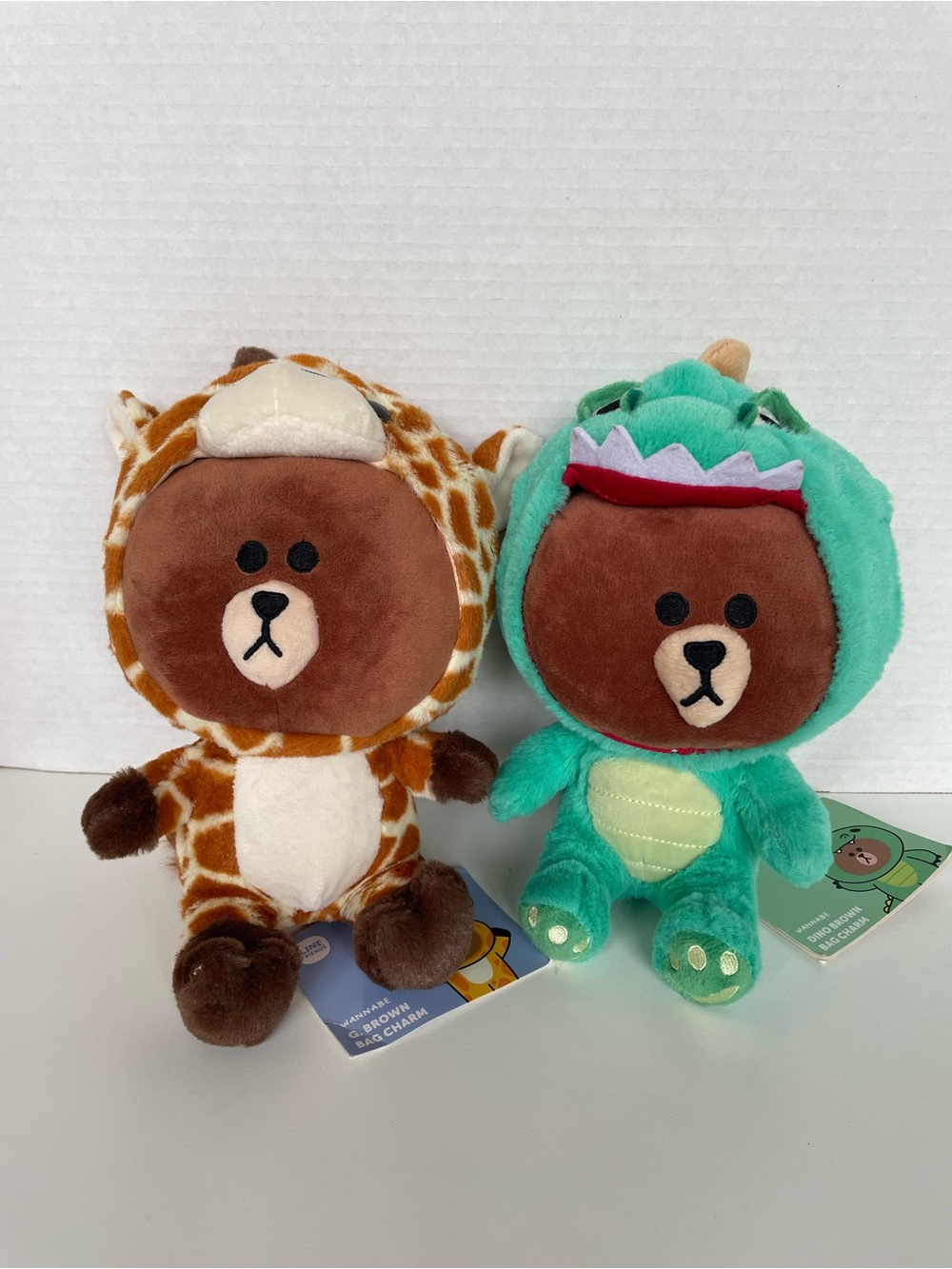 NWT Line Friends Brown Mini Plush Doll Set Dino & Giraffe Costumes